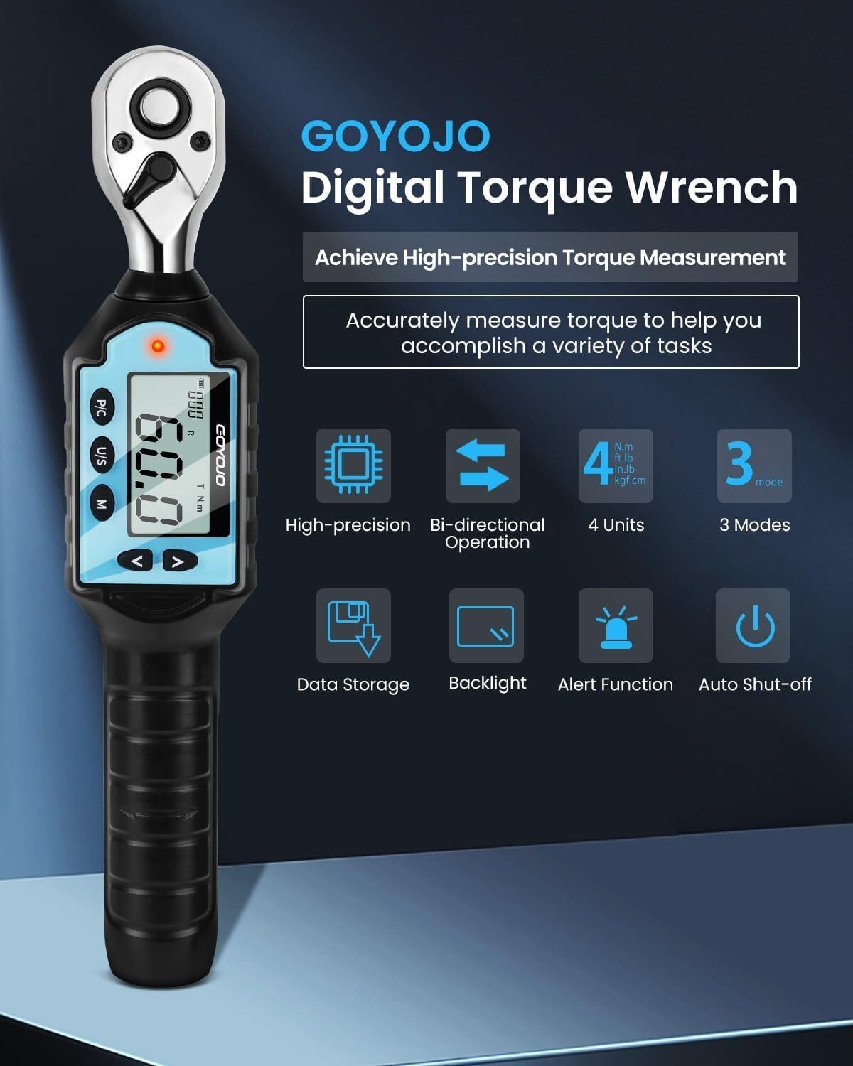 Digital Torque Wrench 60Nm&44.25 ft/lb High-Precision 3/8-Inch Drive Auto Repair