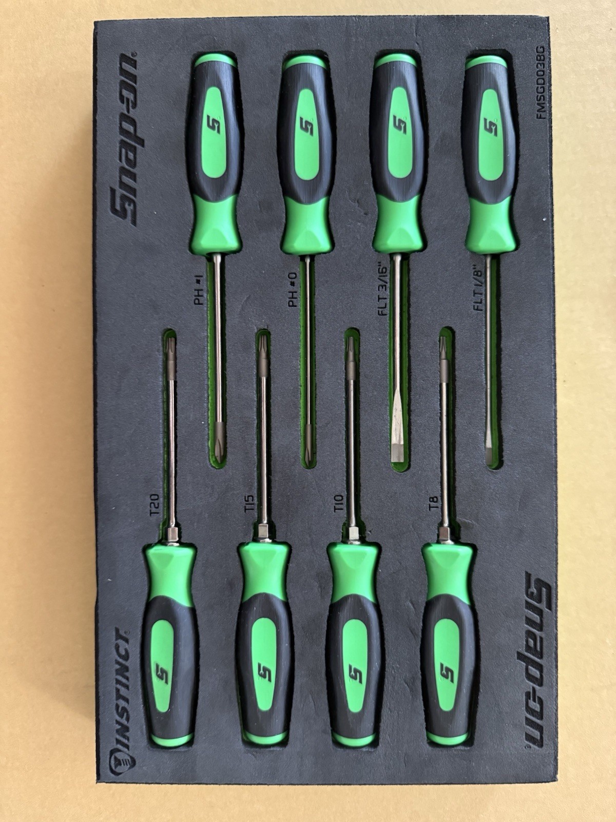 Snap On Mini Torx Flat And Phillips Screwdrivers Set Foam Used Green FMSGD03BG