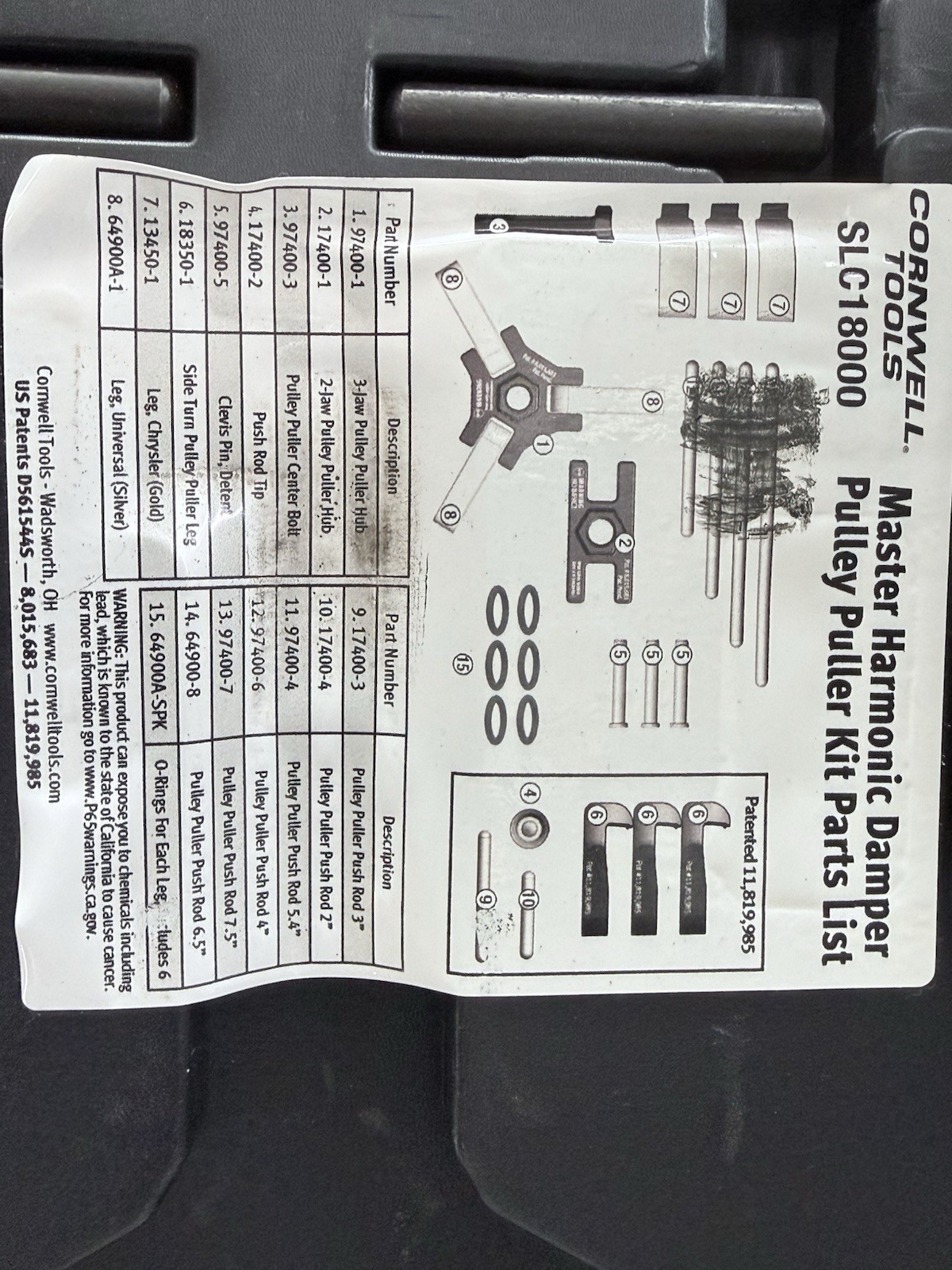Cornwell Tools SLC18000 Master Harmonic Damper Pulley Puller Kit