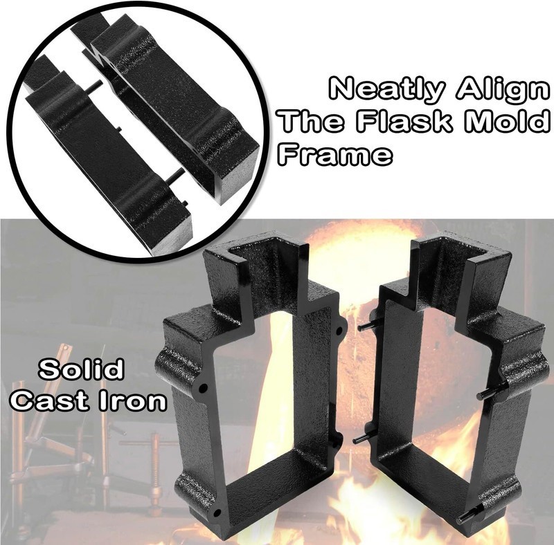 Black Cast Iron Flask Mold Holder 2 Pieces, Suitable for Sand Casting Metal,