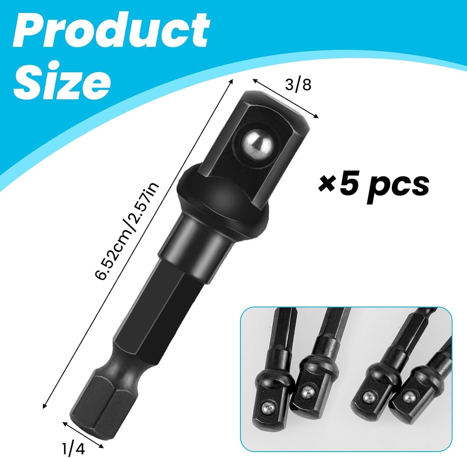 3/8 Adapter For Impact Driver 5pcs Black Drill Socket Adapter 1/4 Inch To 3/8…