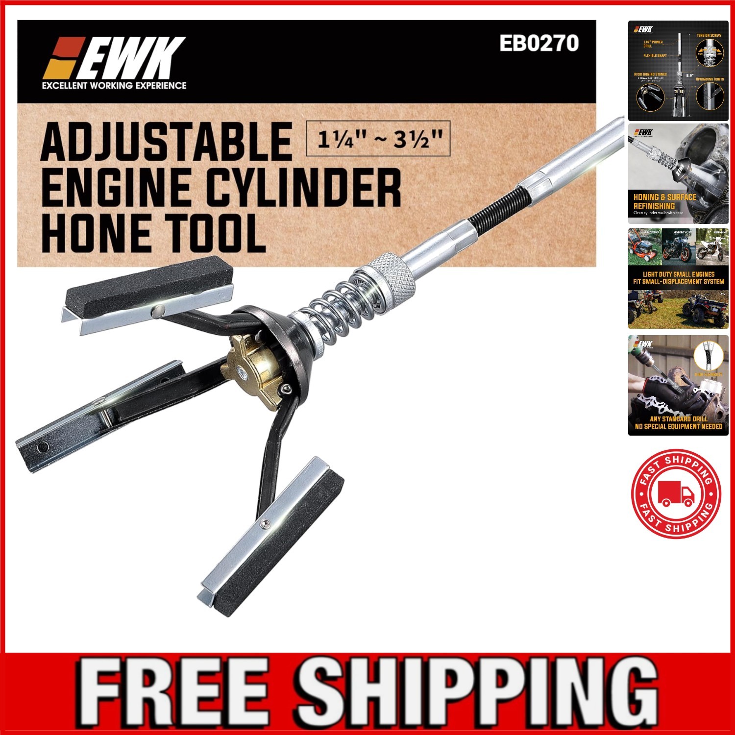Easy Setup Engine Cylinder Deglazer Tool for 1-1/4 to 3-1/2 Inch Applications