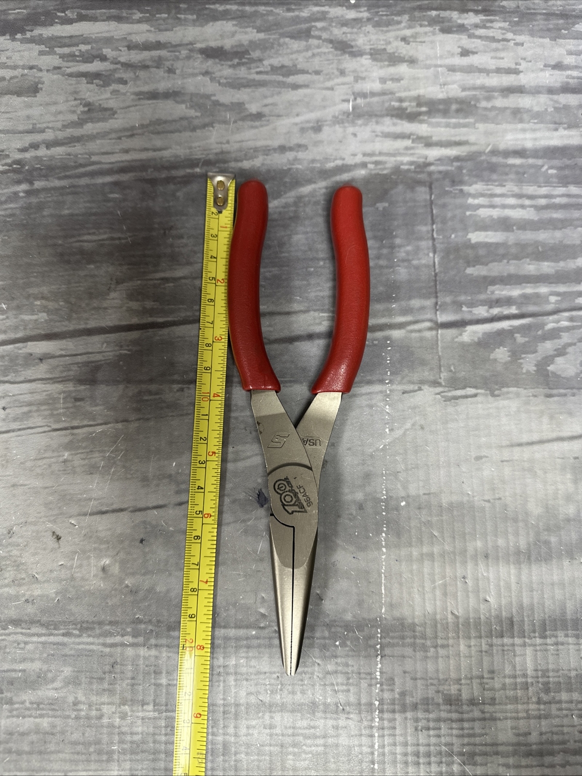 Snap-On 96acf 8″ talon grip needle nose pliers 100 year red
