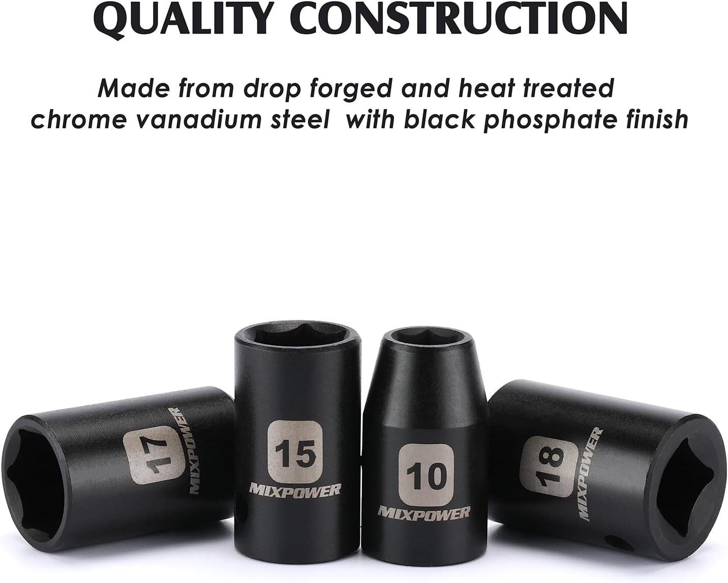 17 Pieces 1/2-Inch Drive Shallow Impact Socket Set, Includes 10mm to 32mm, 5″…