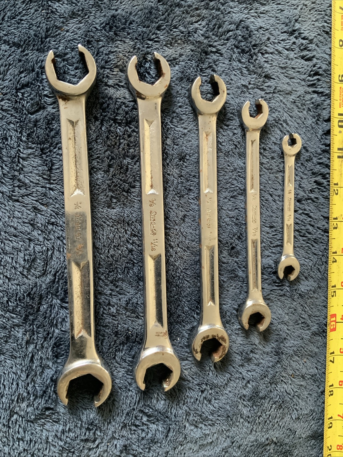 Snap On Double Flare Nut End Wrench Set, 5pc…Sae…..older Style…..see Pics….b