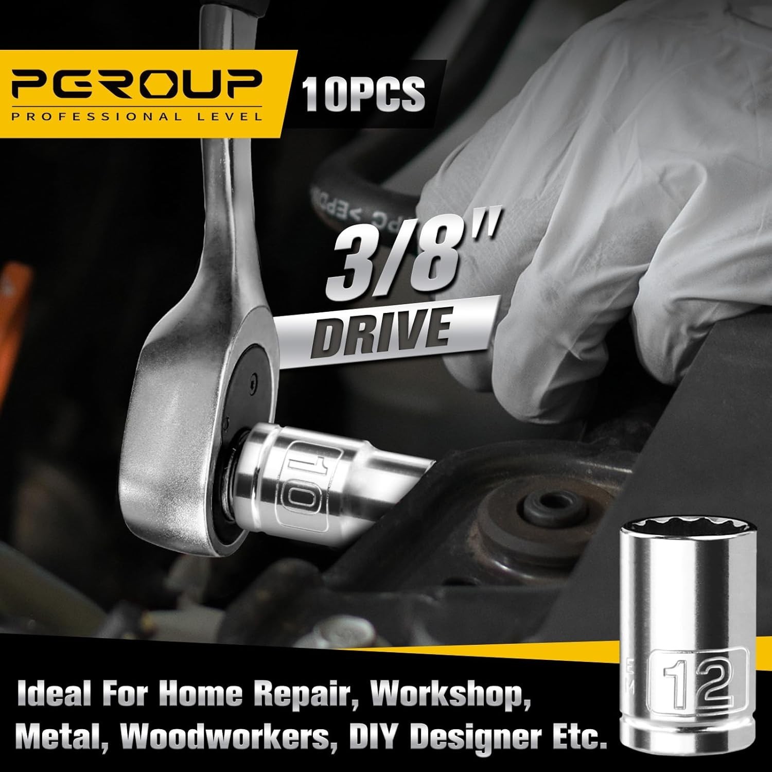 3/8″ Drive 10-Pc Metric Socket Set – 12-Point Shallow Cr-V Steel