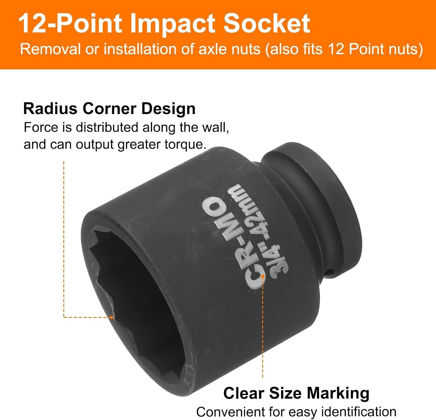3/4-Inch Drive 12 Point Impact Socket 42mm Metric Spindle Axle Nut Socket Dri…