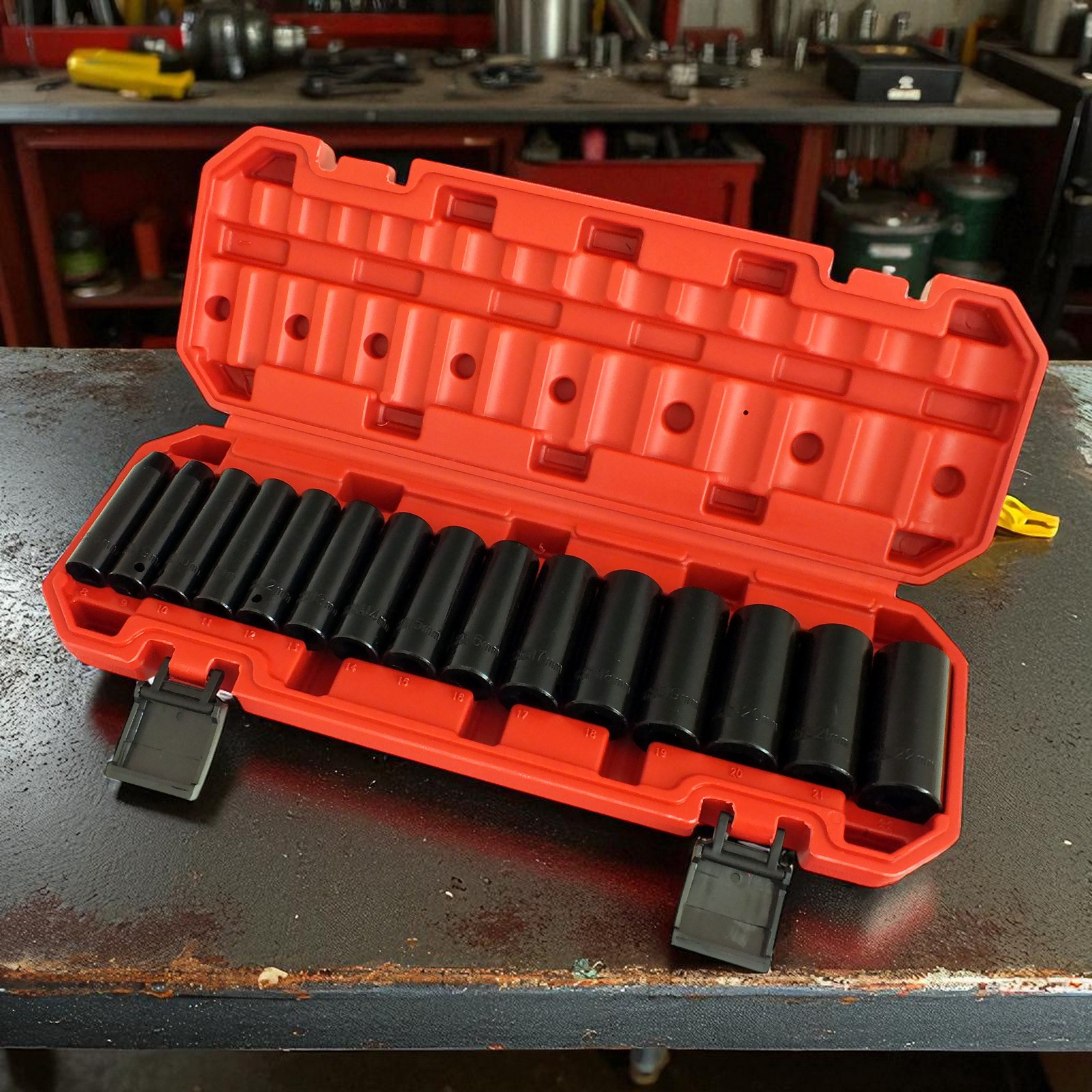 3/8″ Deep Impact Socket Set 15pc 8-22mm Heavy Duty CRV c/w Storage Case Voche®