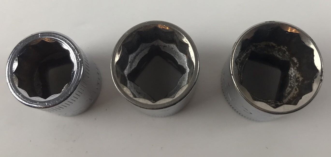 Lot of 3 Vintage Craftsman -V- Series Sockets 3/8”Drive 12 Pt 11MM 14 MM & 15 MM