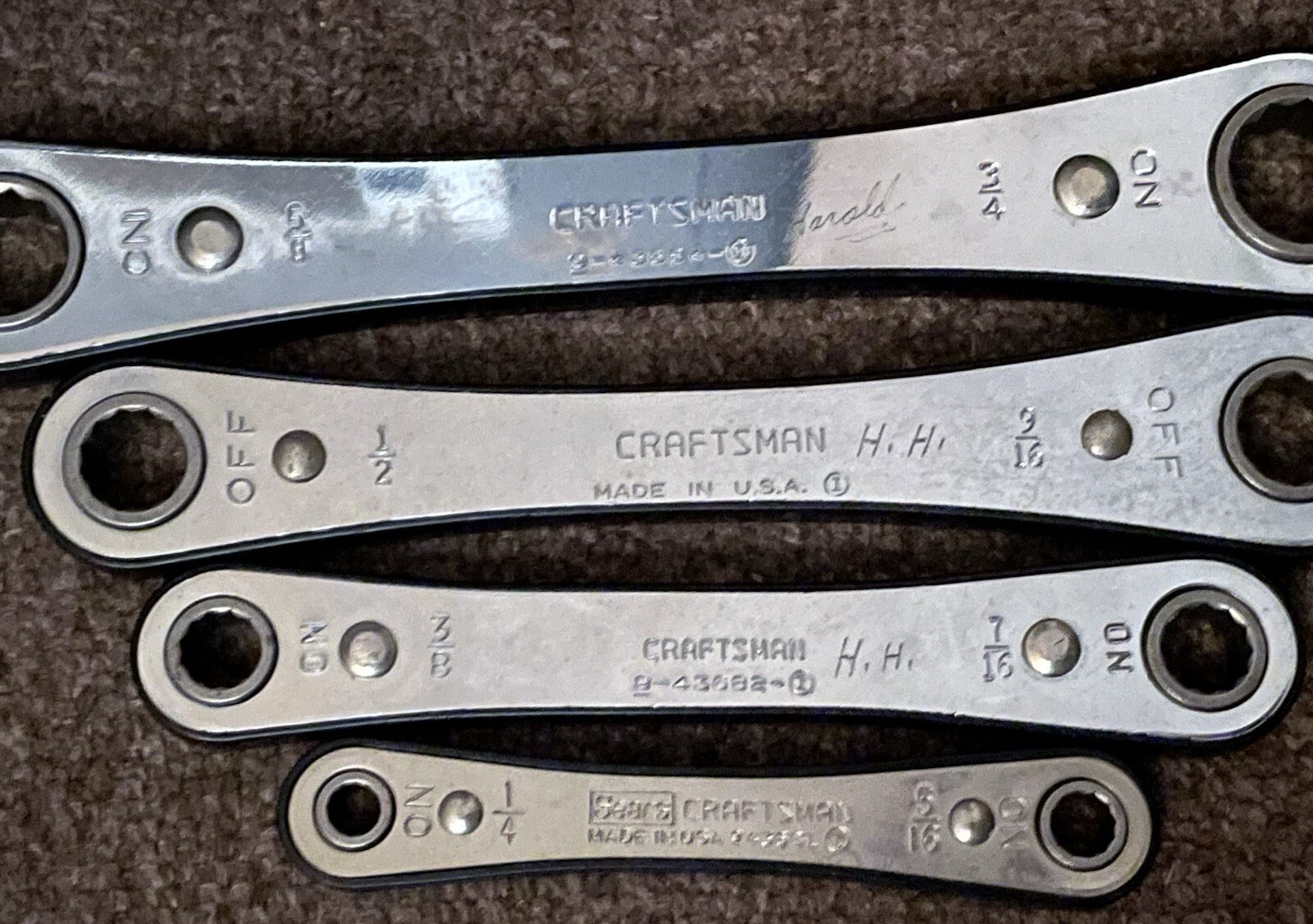 Sears Craftsman Vintage Standard Double Box End Ratchets USA Lot Of 4