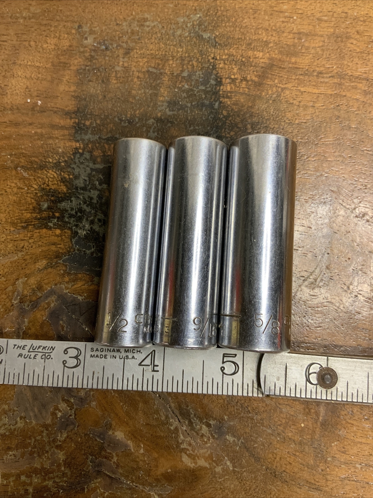 3 Vintage Craftsman USA 3/8″ Drive Deep Sockets 43312, 13, And 14. -V- Series