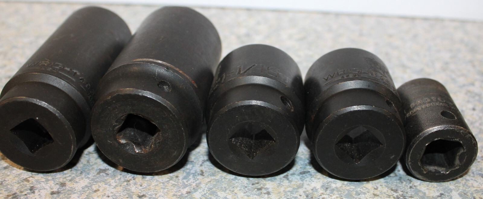 5- Wright x 3, Pittsburg & Proto Sockets – 1/2″ drive 6 & 12 Point