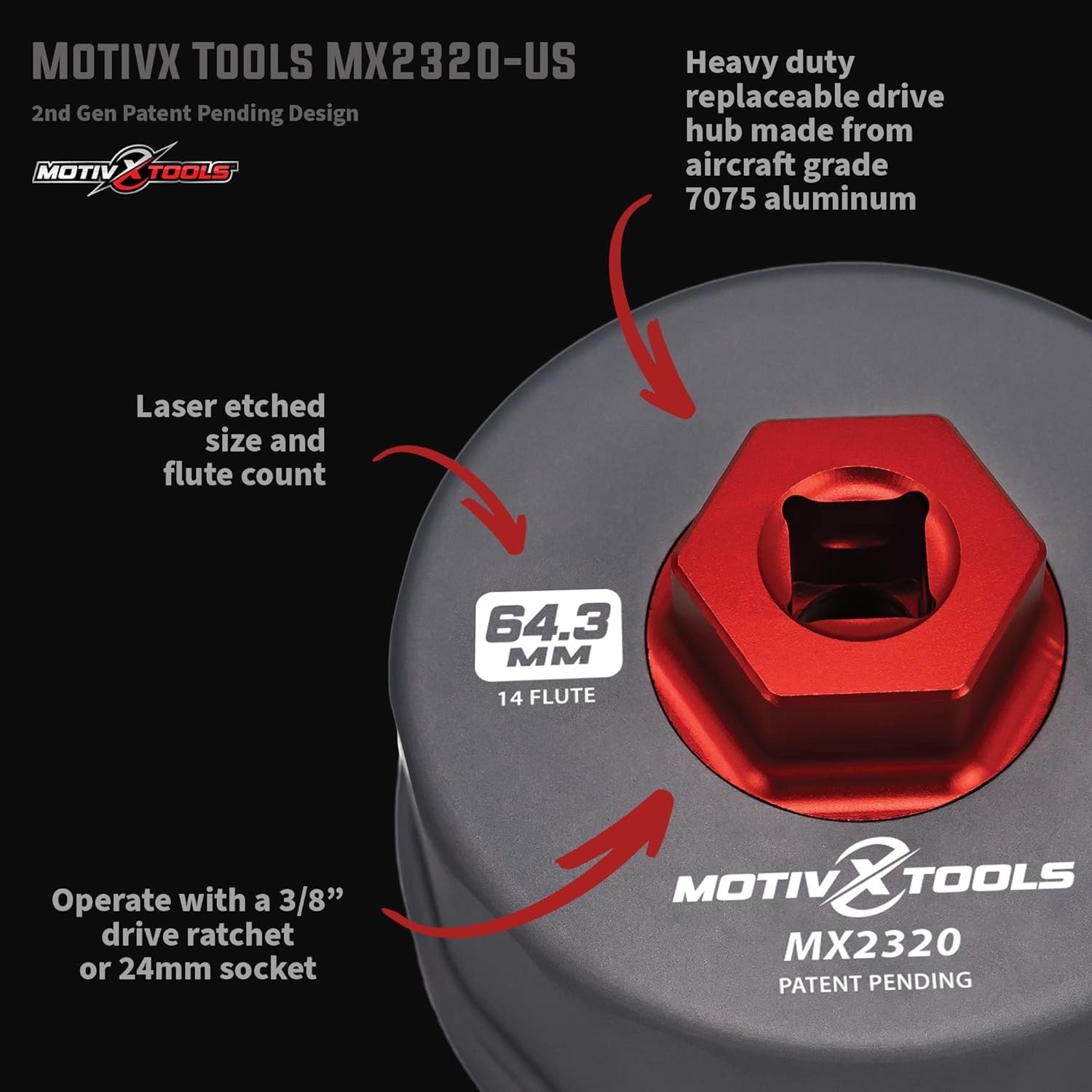 Motivx Tools Oil Filter Wrench 64mm 14 Flute Aluminum for Toyota Lexus Cartridge