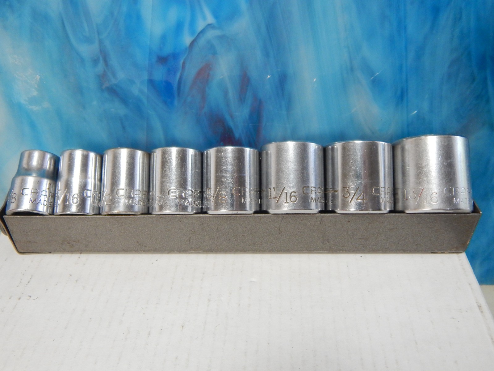 Vtg Craftsman V Series 3/8” Dr 12pt Socket Set 8 Pc 3/8”-13/16″ Metal Carry Tray