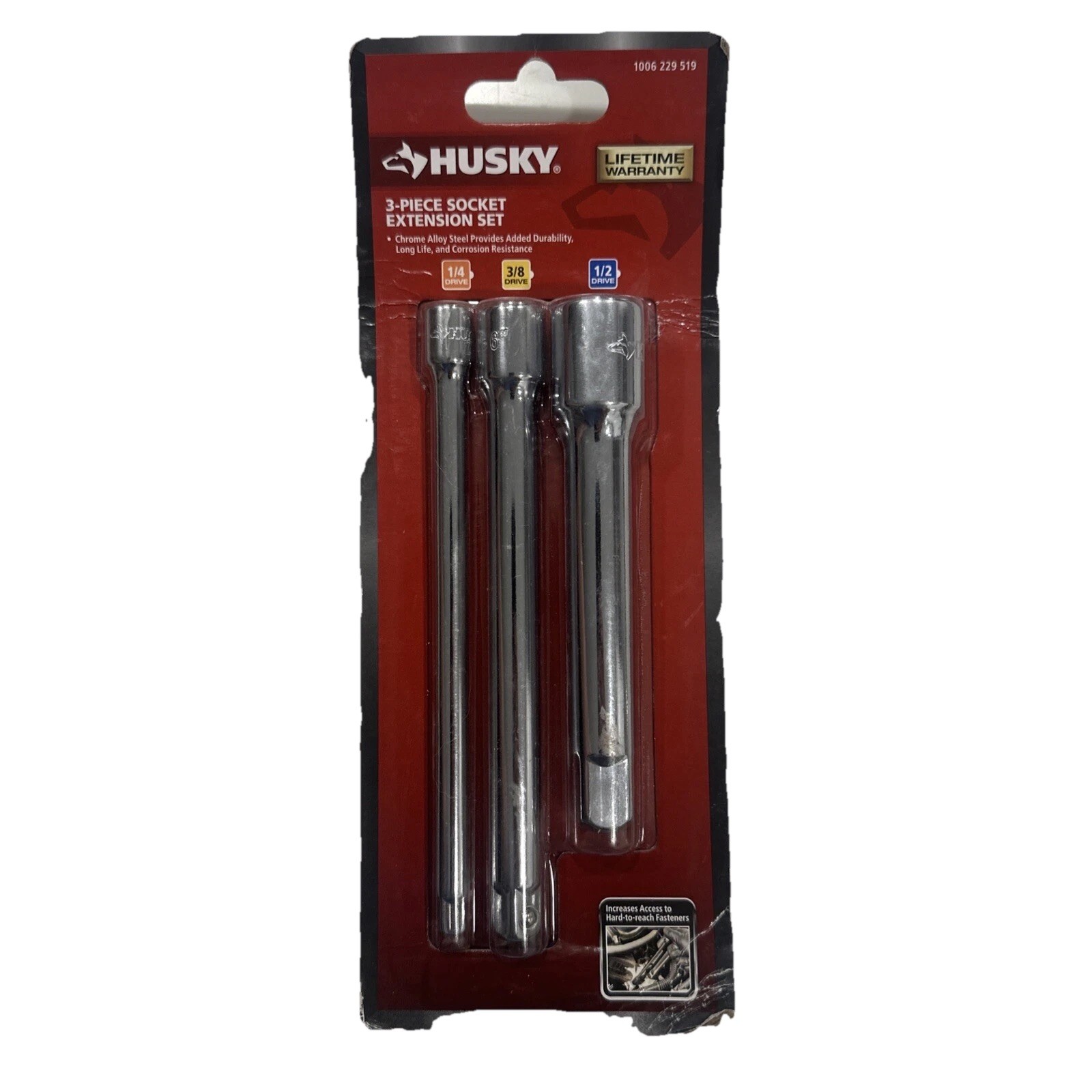 Husky 3-Piece Socket Extension Set 1/4” 3/8” 1/2” Drive 1006229519 – New