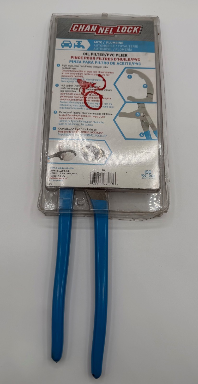 Channellock 215 15.5″ Adjustable Oil Filter / PVC Pliers 2.5″-5.5″ Capacity