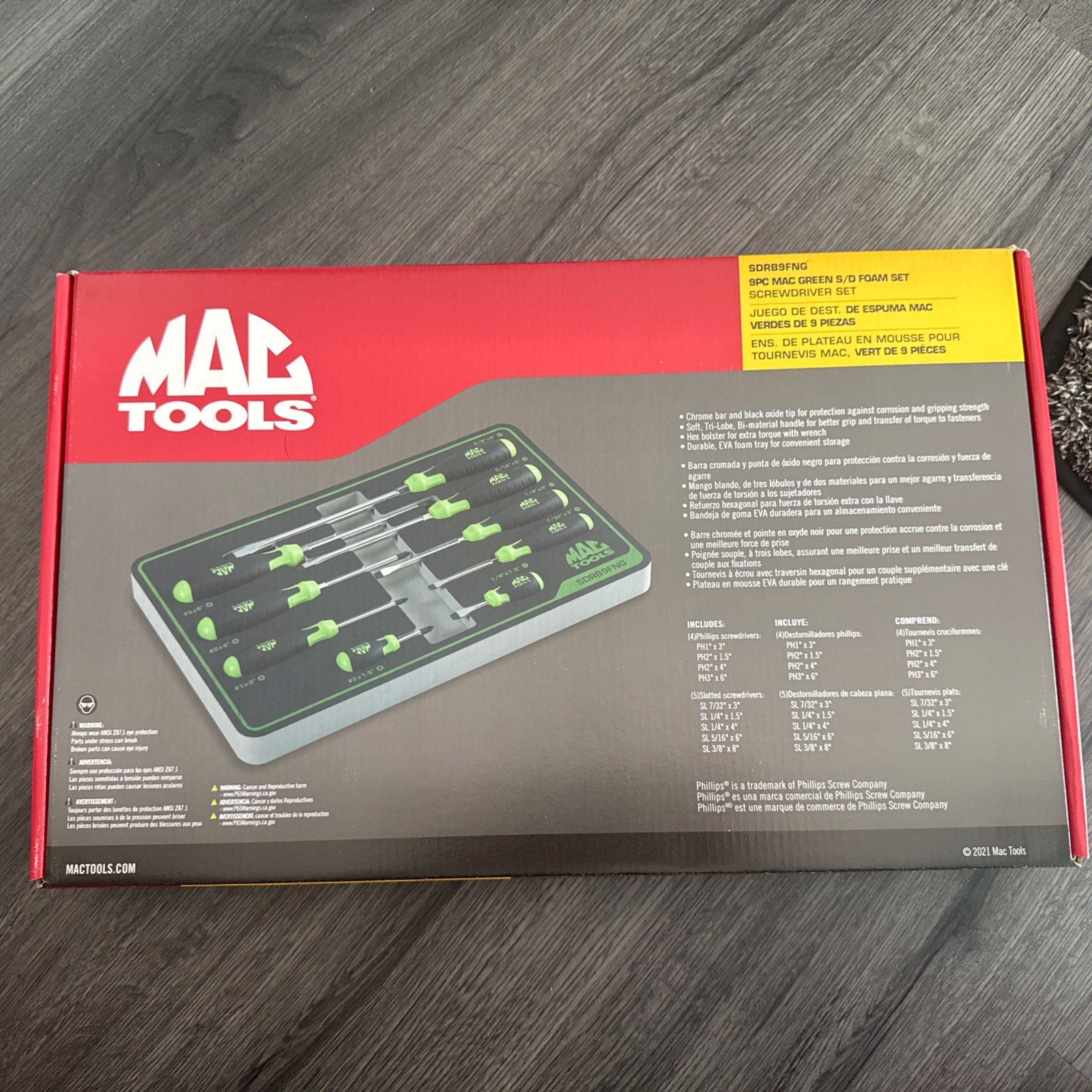 NEW Mac Tools 9pc Screwdriver Set SDRB9FNG LIFETIME WARRANTY
