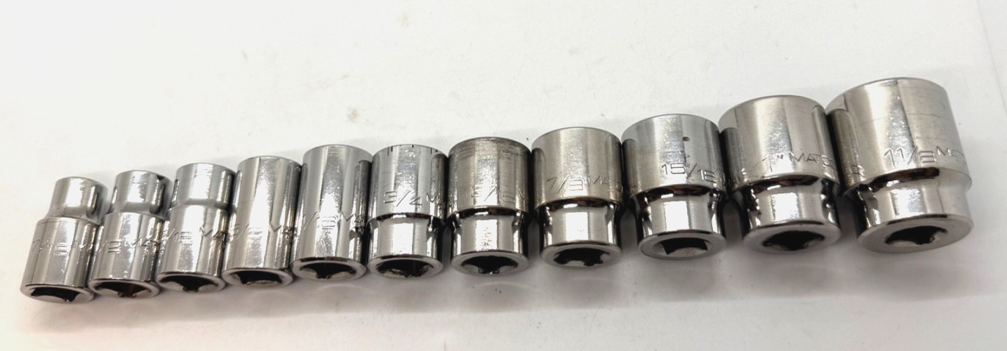 MATCO Tools 7/16” – 1-1/8” SAE Shallow 1/2″ Drive Socket Set Lot 6-Point Chrome