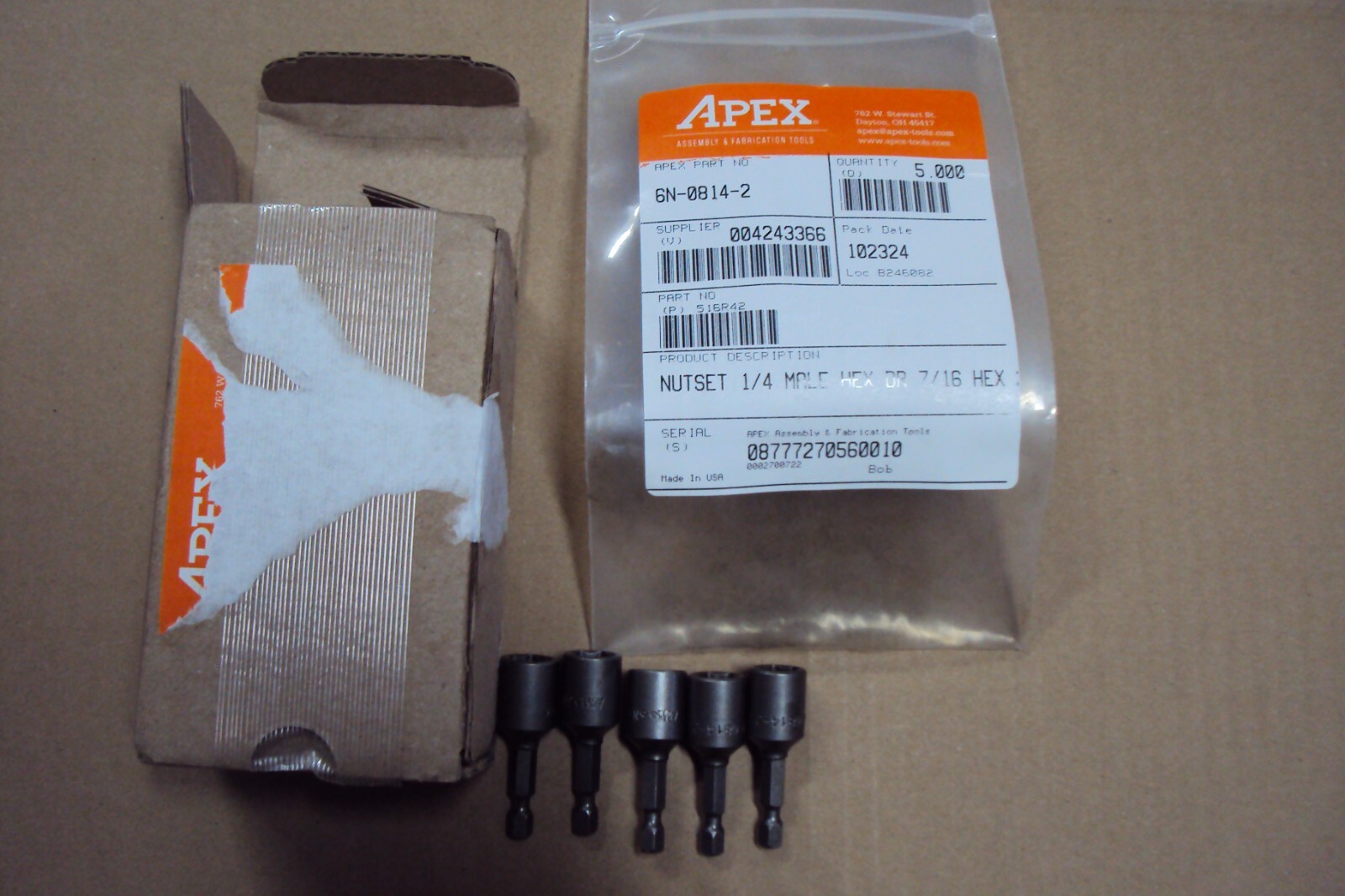 APEX 6N-0814-2 Nutsetter 1/4» 6-Point Power Drive , Non-Magnetic SAE ( PK/5)