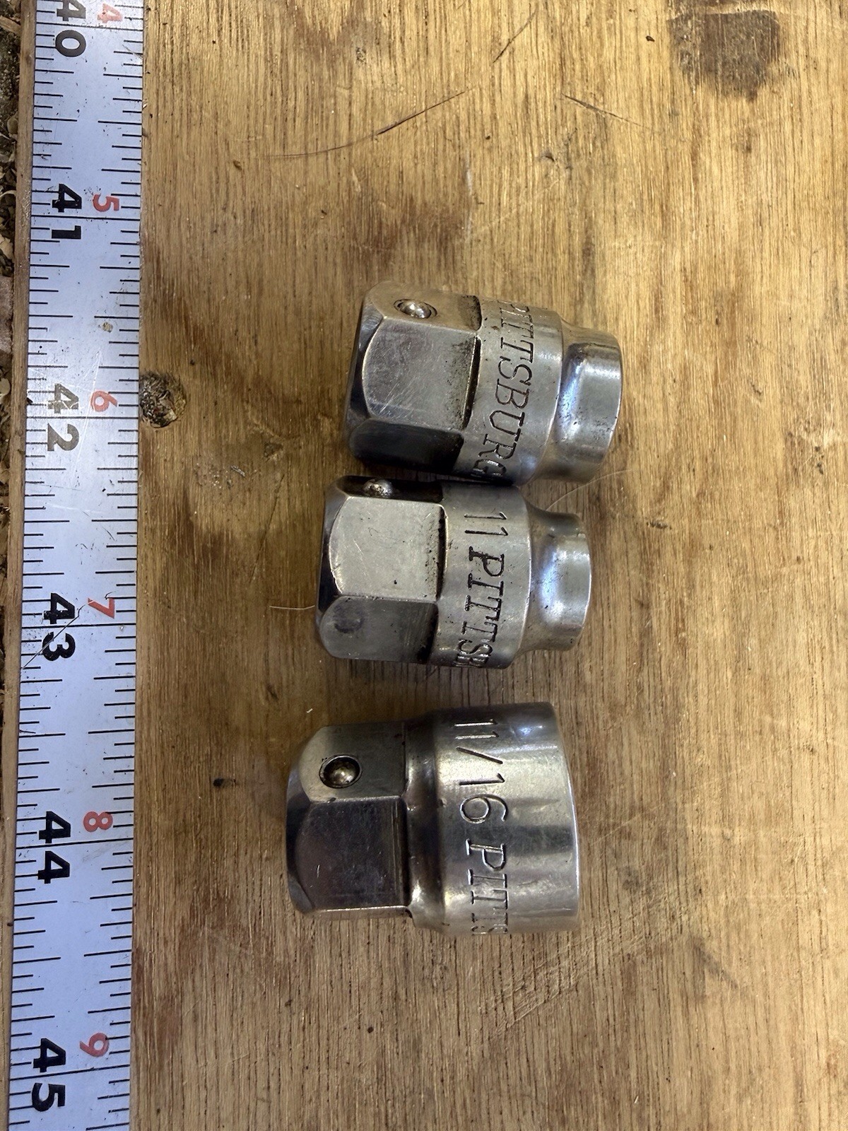 Good Used 3 Piece Pittsburg Pass Thru Sockets Sizes 11mm, 13mm, & 11/16”