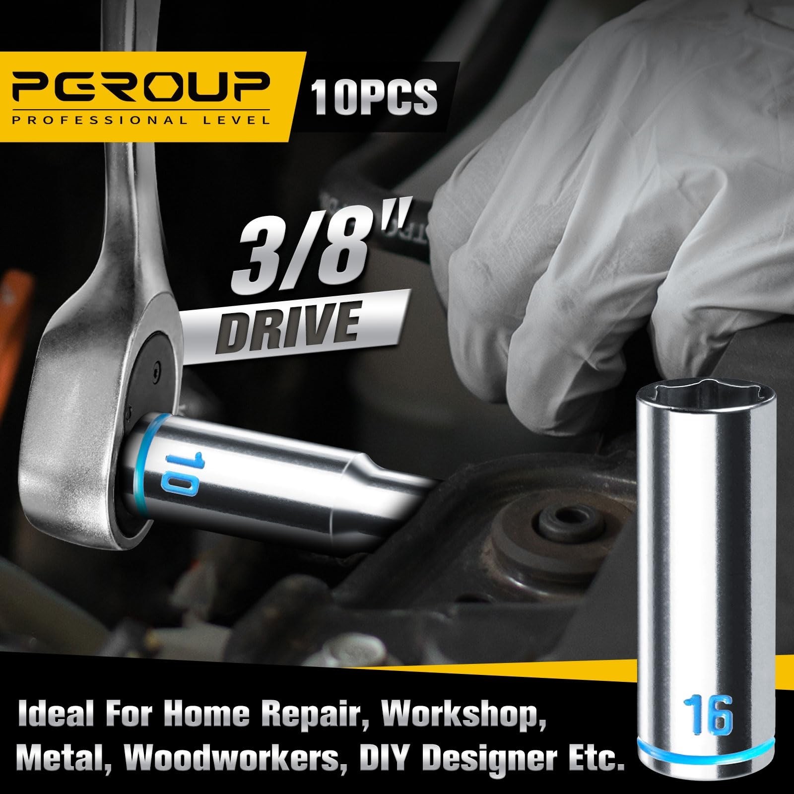 10PC 3/8″ Drive Deep Socket Set Metric 10-21mm, 6-Point, Chrome Finish, Cr-V Ste
