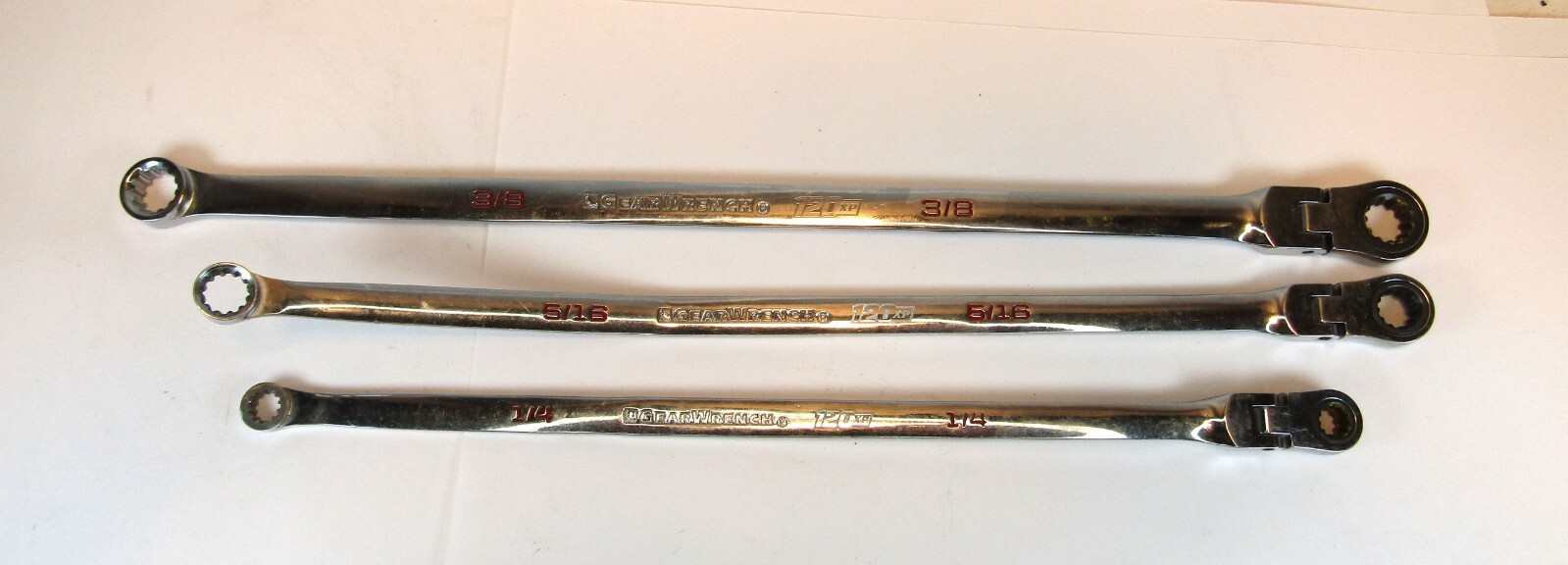 GearWrench Double Box End Ratcheting Flex Head Wrench Set 120xp 1/4″ 3/8″ 5/16″