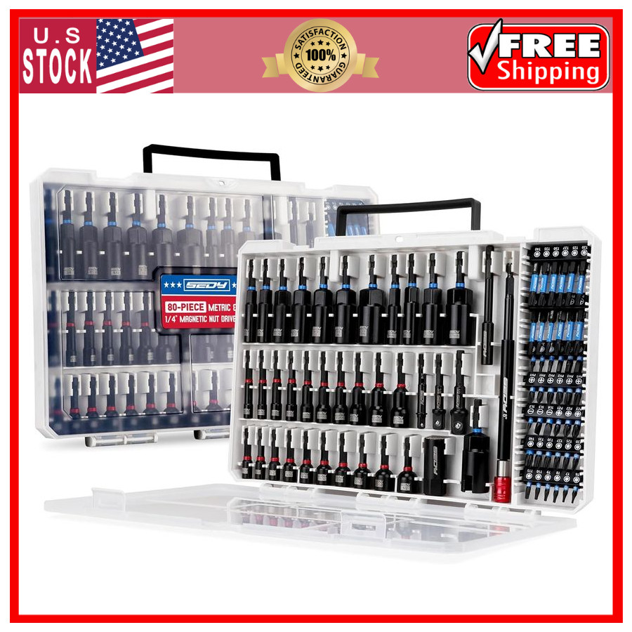 80pc Premium Magnetic Impact Nut Driver Set Metric SAE Socket Adapter Kit 80pcsX
