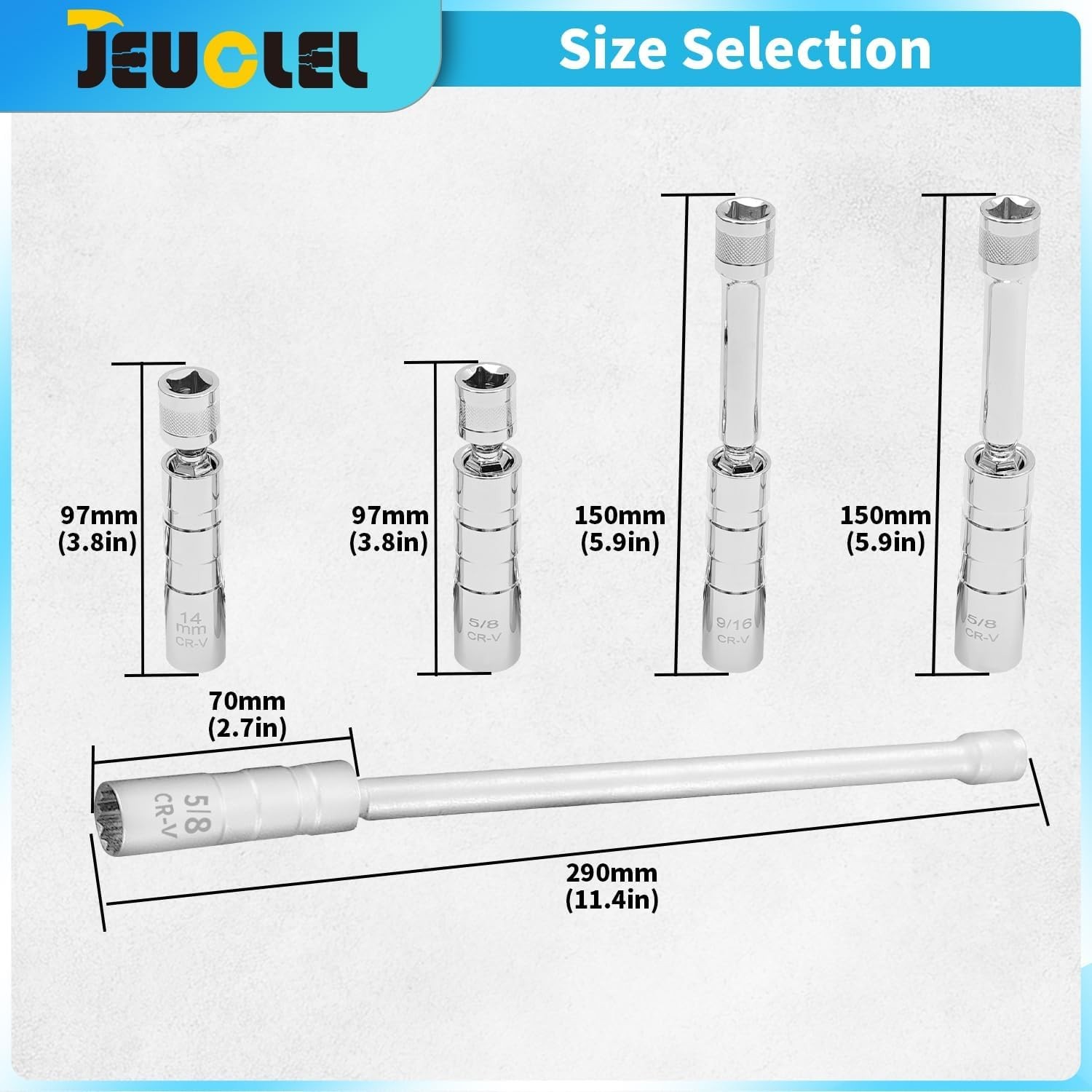 5PCS Magnetic Swivel Spark Plug Socket Set, 14mm Thin Wall Socket, 9/16″ 6-in..,