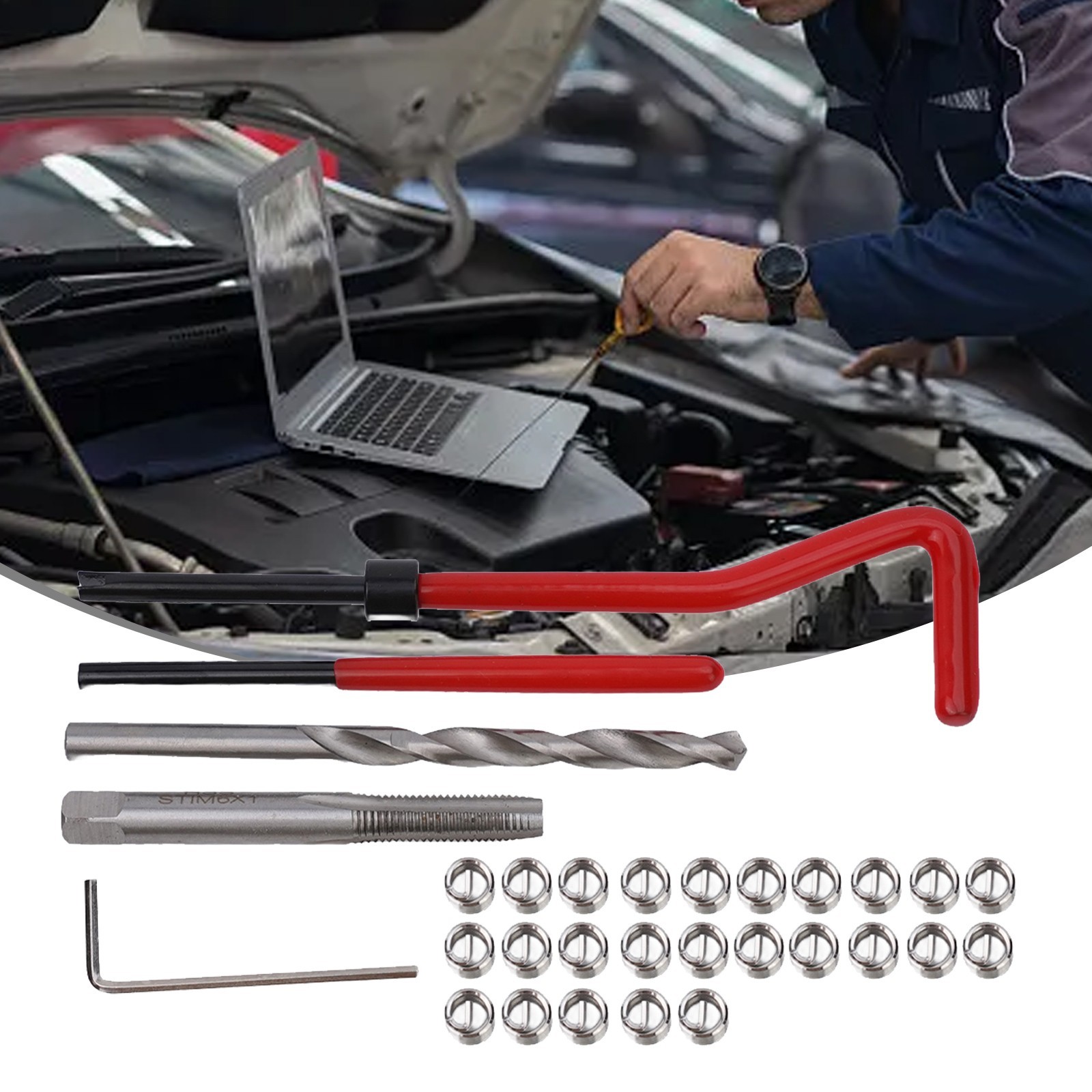Complete Metric Thread Repair Kit with 30Pcs Wire Thread Inserts and Tools