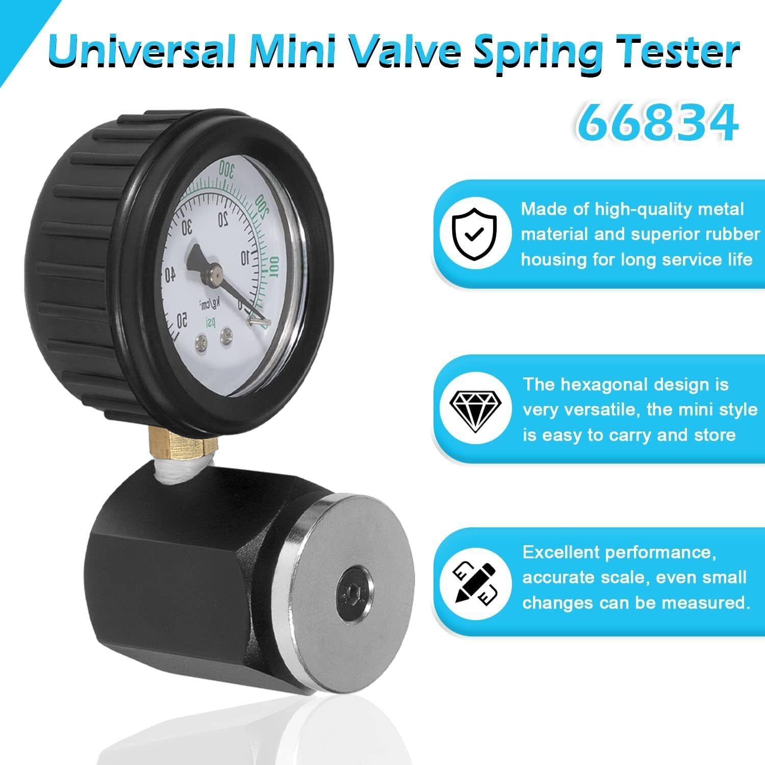 Universal Mini Valve Spring Pressure Tester Gauge #66834,0-700 PSI – 0-50 KG/CM2