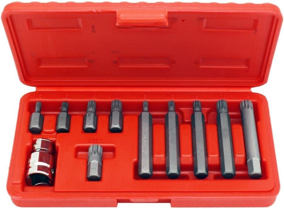 11pcs 12 Point Spline Socket Bit Set Hex Shank (M5 M6 M8 M10 M12 ), ASDSB11P