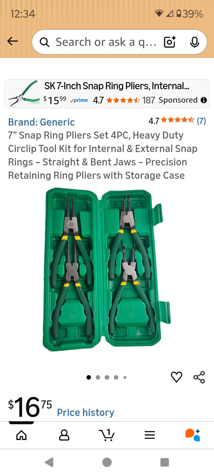 4Pcs 7″ Internal/External Snap Ring Pliers Set Heavy Duty Circlip Pliers Kit