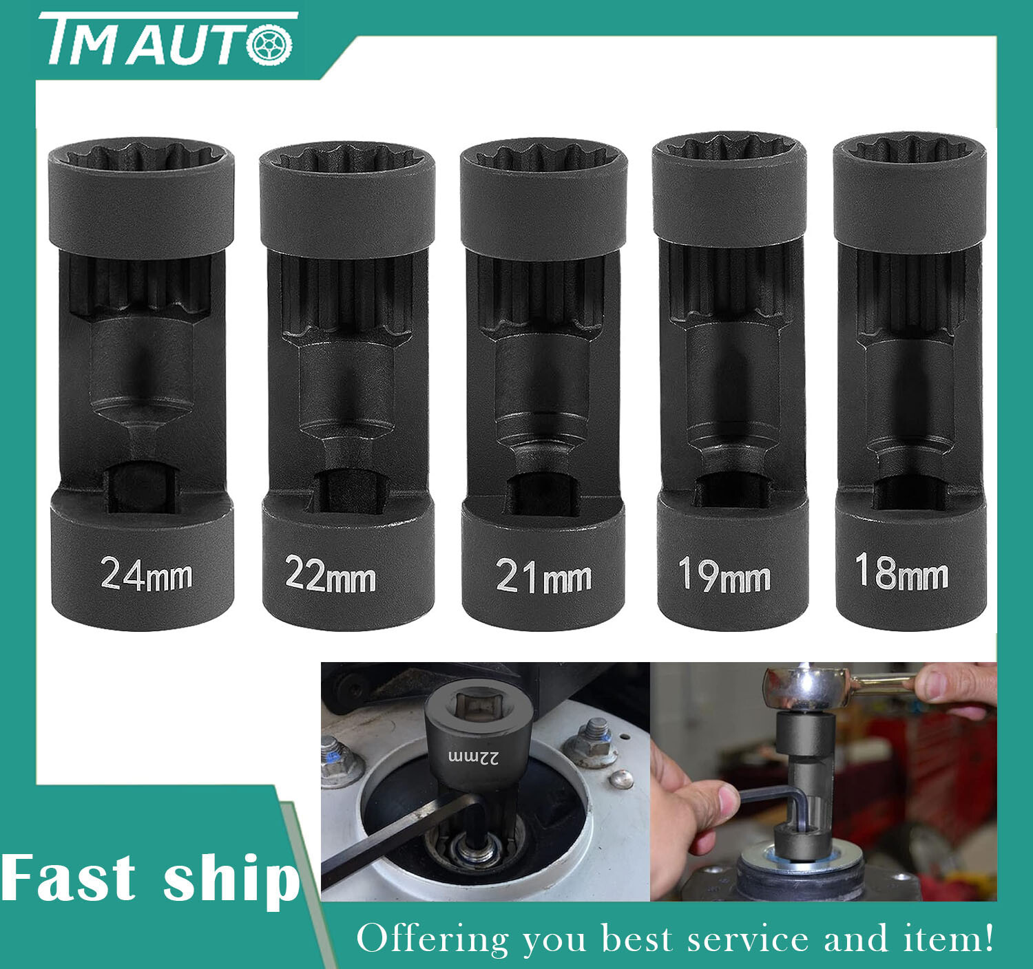 5Pcs Easy Remove Strut Nut Socket Tools Kit with 12 Point 1/2inch Square Drive