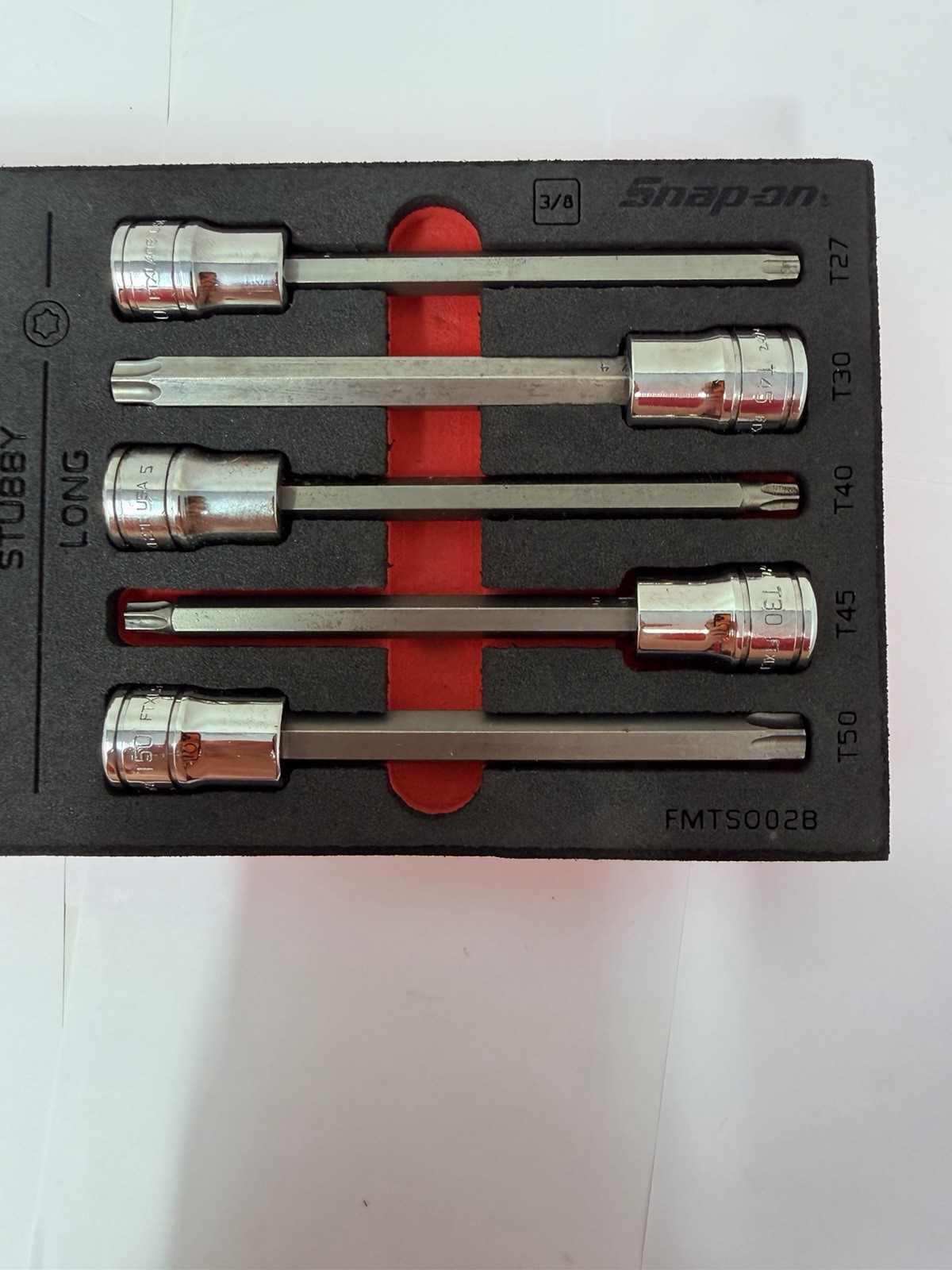 Snap-on 12pc 3/8Drive Stubby/Long TORX Bit Driver Set 212FTXXLFR T-27-T55 +T47GM