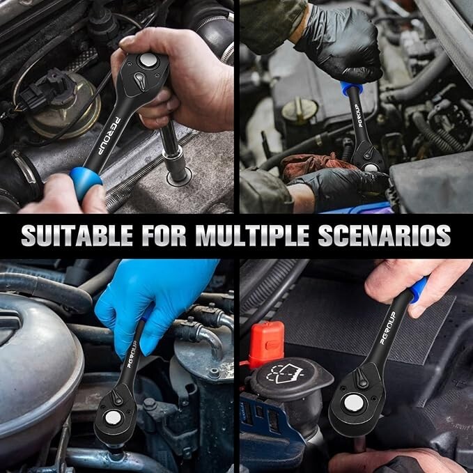 3/8″Drive 90 Tooth 4-Degree Swing Reversible Ratchet with Ergonomic Rubber Hand