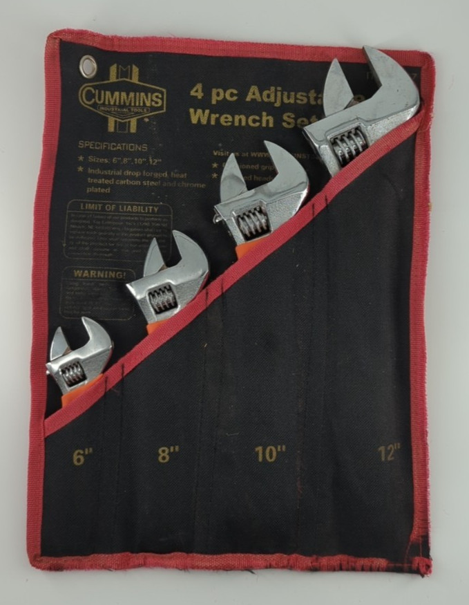 Cummings Industrial Tools Adjustable Wrench Set 4 Pcs 6″ 8″ 10″ 12″ Vintage