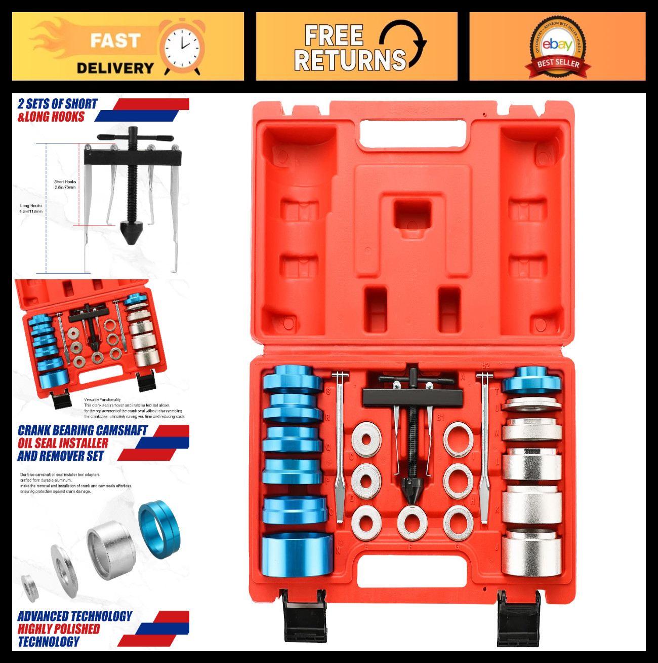 Crankshaft Camshaft Oil Seal Installer & Remover Tool Set – 21pcs Puller Kit