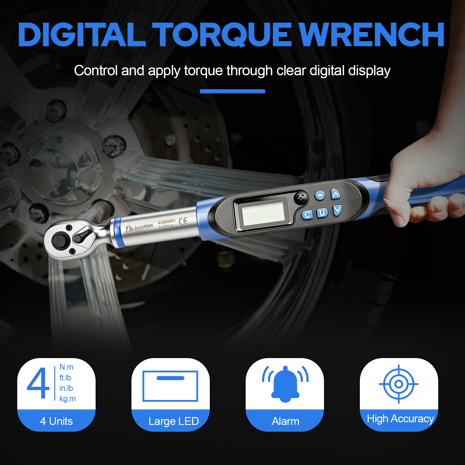 Digital Torque Wrench Set 3-60N.m 3/8″ 1/2″ Ratchet Wrench Tools W/ 7 Sockets