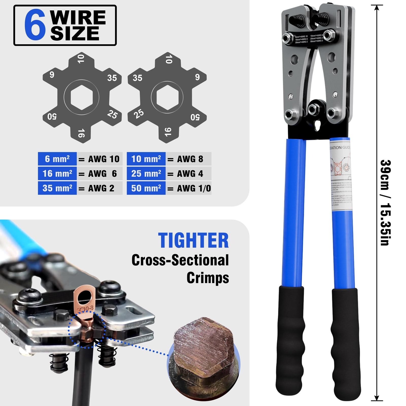Sanuke Battery Cable Lug Crimping Tool for AWG10-1/0, Wire Silver+blue