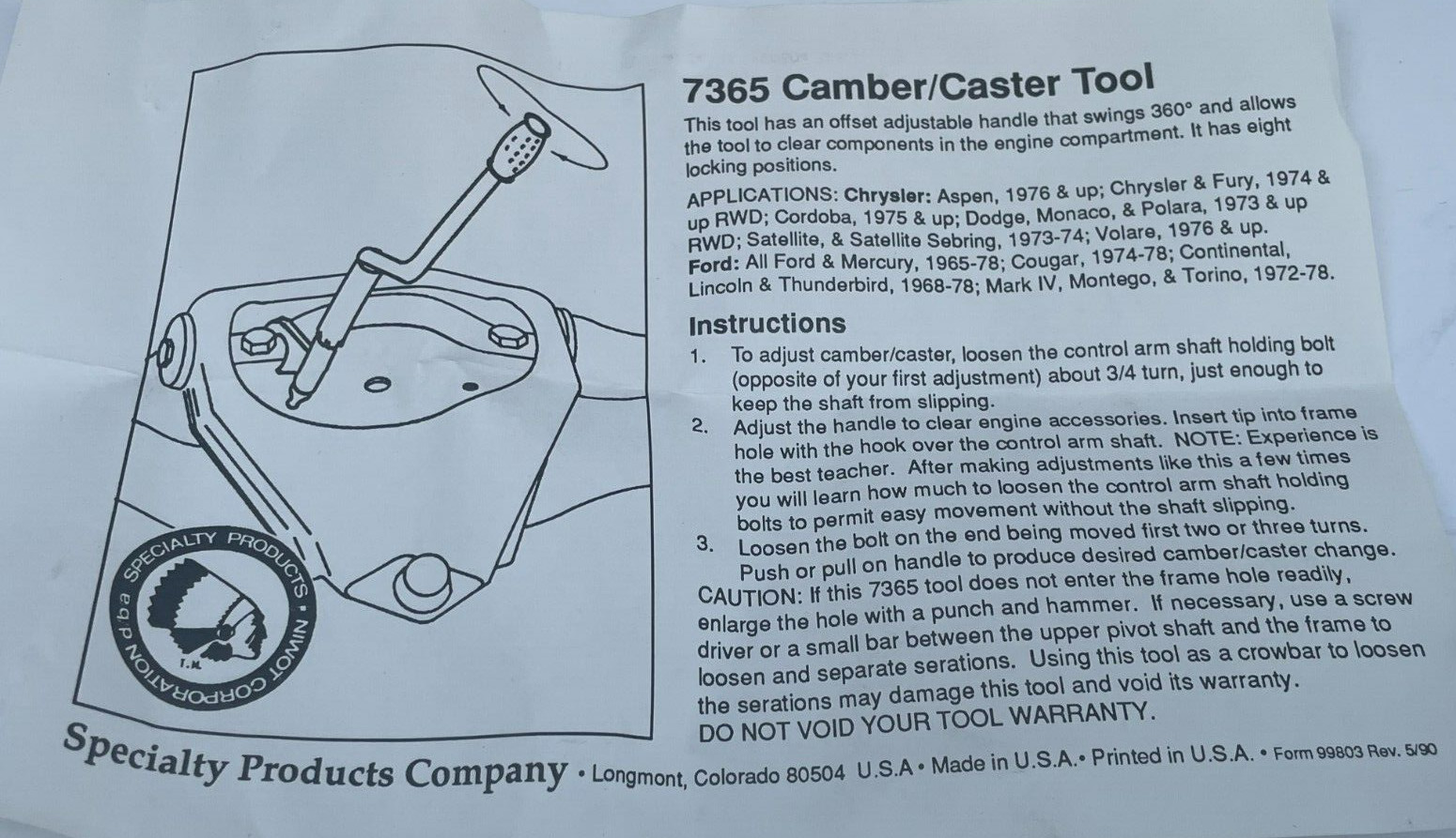 Specialty Products Caster Camber Adjusting Tool 7365