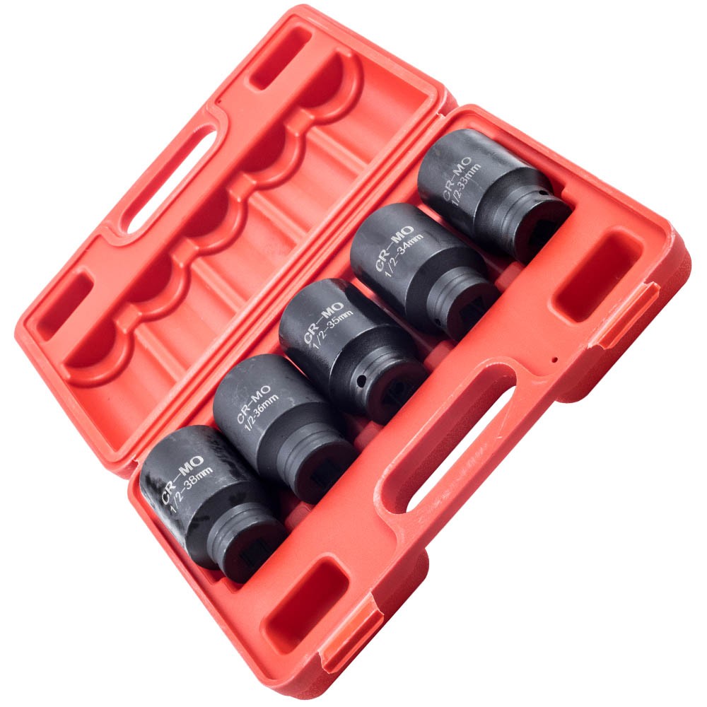 5x 1/2» Drive 6 POINT Deep Spindle Axle Nut Socket Kit 33 34 35 36 38mm