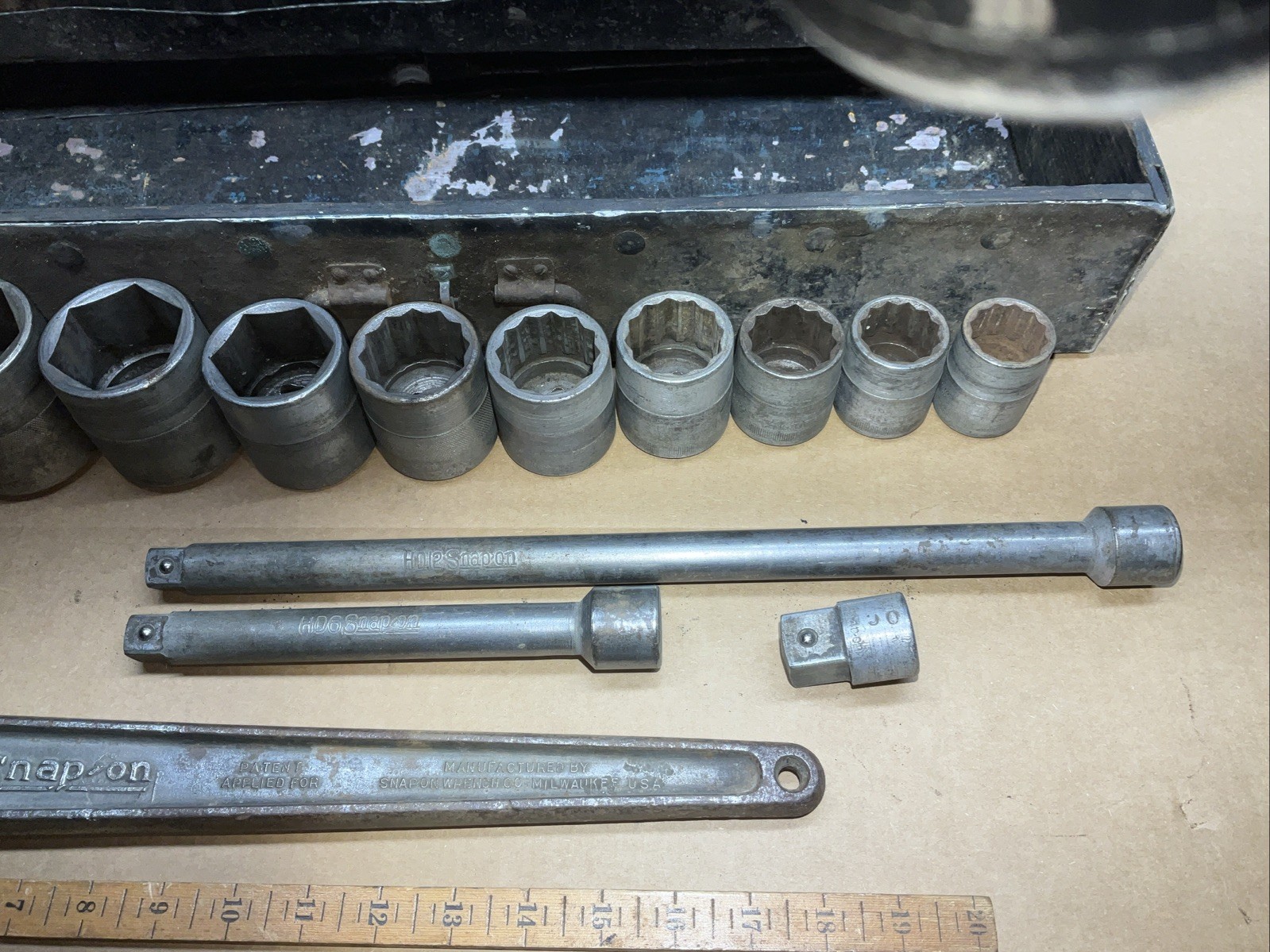 Snap On Tools USA 5/8” Drive Push Thru Ratchet 18” Hd Sockets Extensions & 7/8”