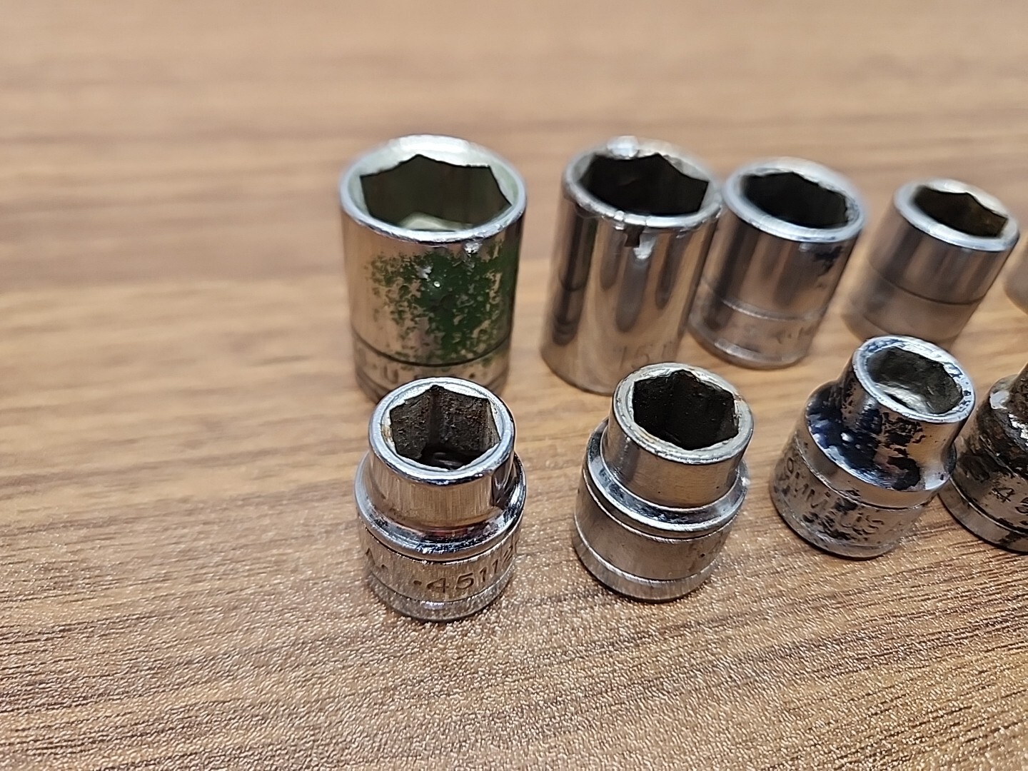 (10) S-K Wayne 3/8″ Drive 6 Point SAE Metric Sockets + 3″ Extension ~ USA Made