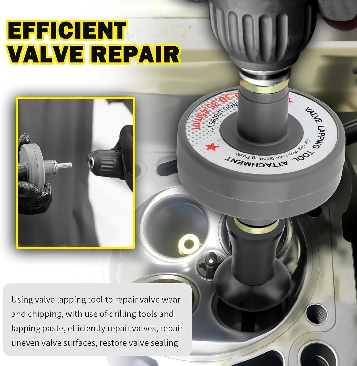 Valve Lapping Tool Kit Valve Lapping Tool & Compound Kit with 5 Suction Plate…
