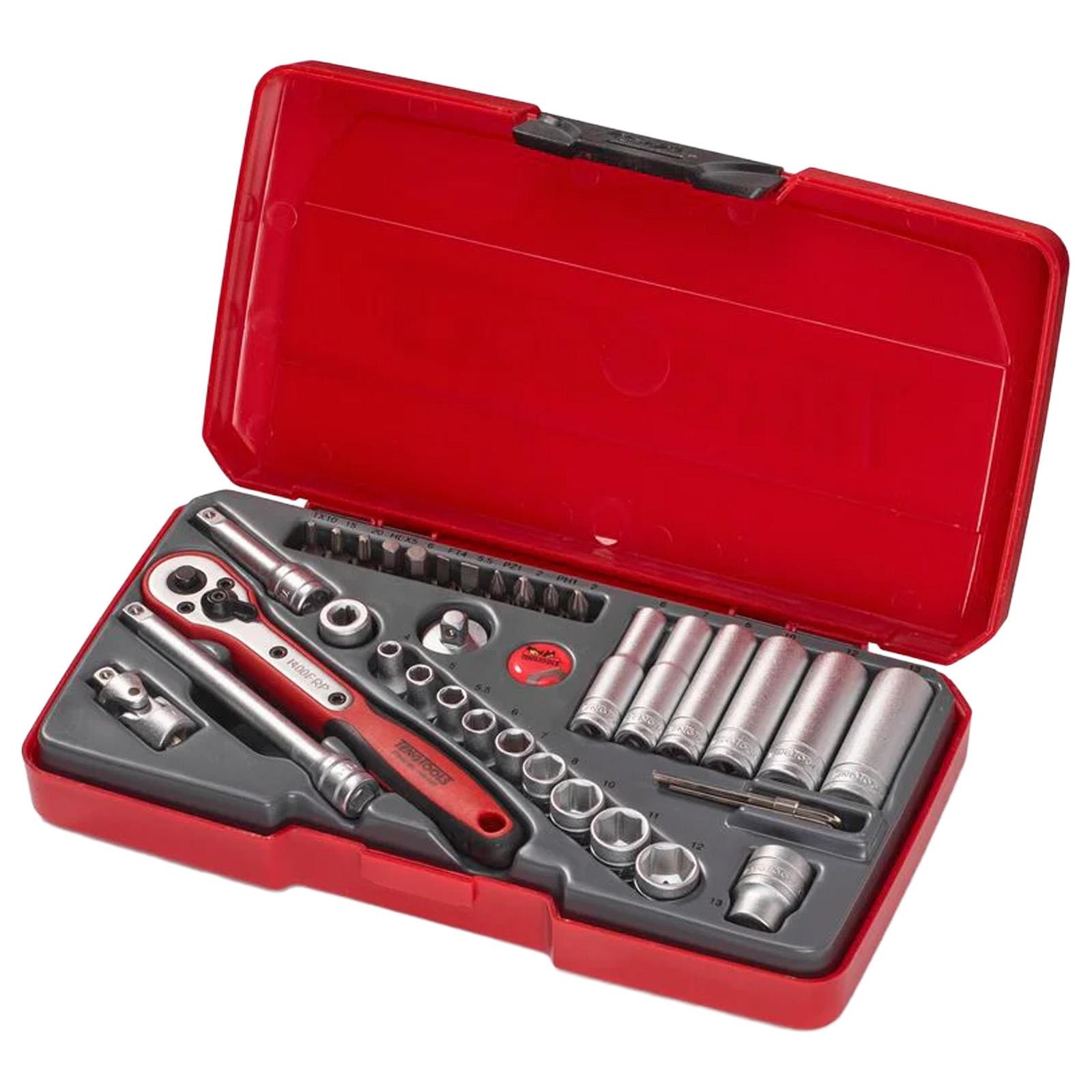 Teng Tools 1/4″ Drive Socket Set 6 Point 36 Pieces in Case Metric 4-13mm T1436