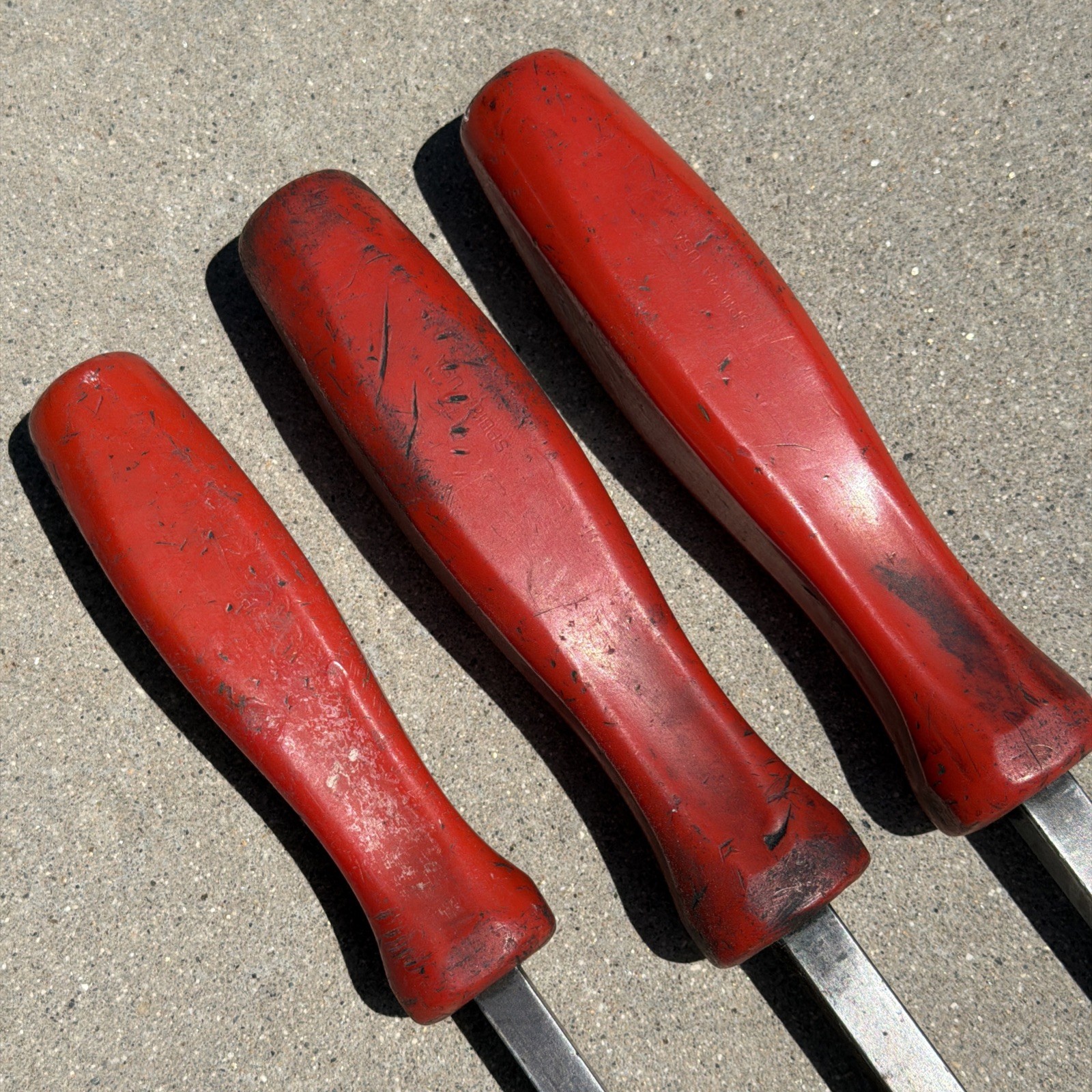 Snap On Tools 12″ 18″ 24″ Curved Tip Pry Bar Set Red Hard Handle 3pc USA READ!