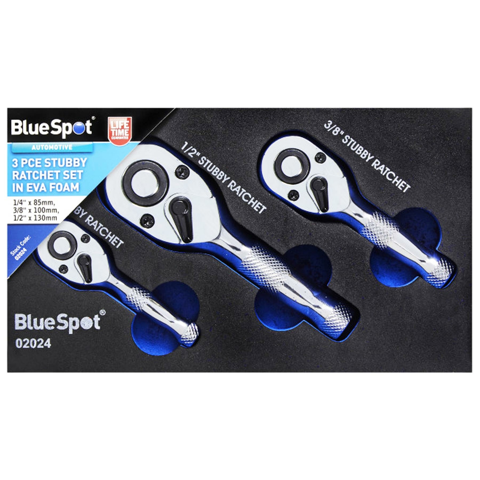 BlueSpot 3Pcs Stubby Ratchet Handle Set 1/4″ 3/8″ 1/2″ Short Socket Wrenches