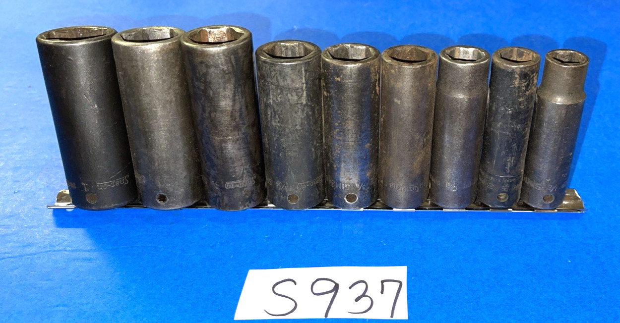 SNAP-ON TOOLS 9 PIECE 1/2 DRIVE SAE. DEEP IMPACT SOCKET SET 309SIMYA