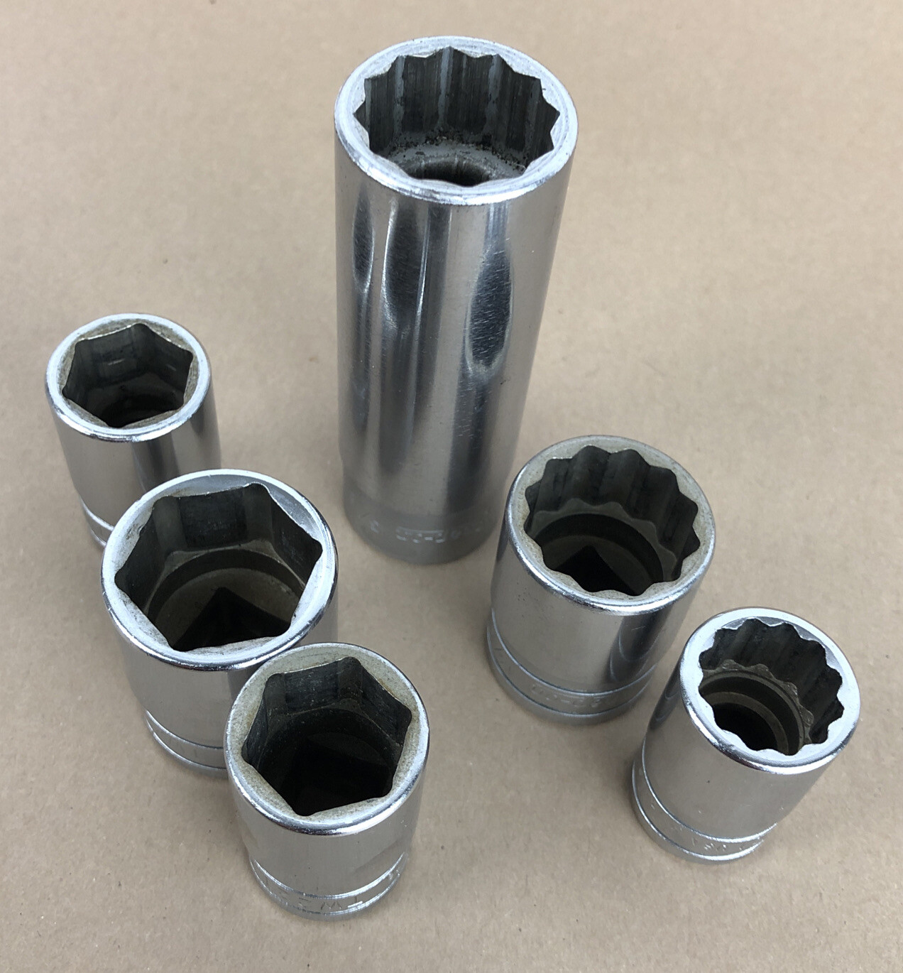 Snap On Tools 1/2” Drive 6pc Socket Lot SAE TW281 SW261 SVS261 TW221 SW201 TW201