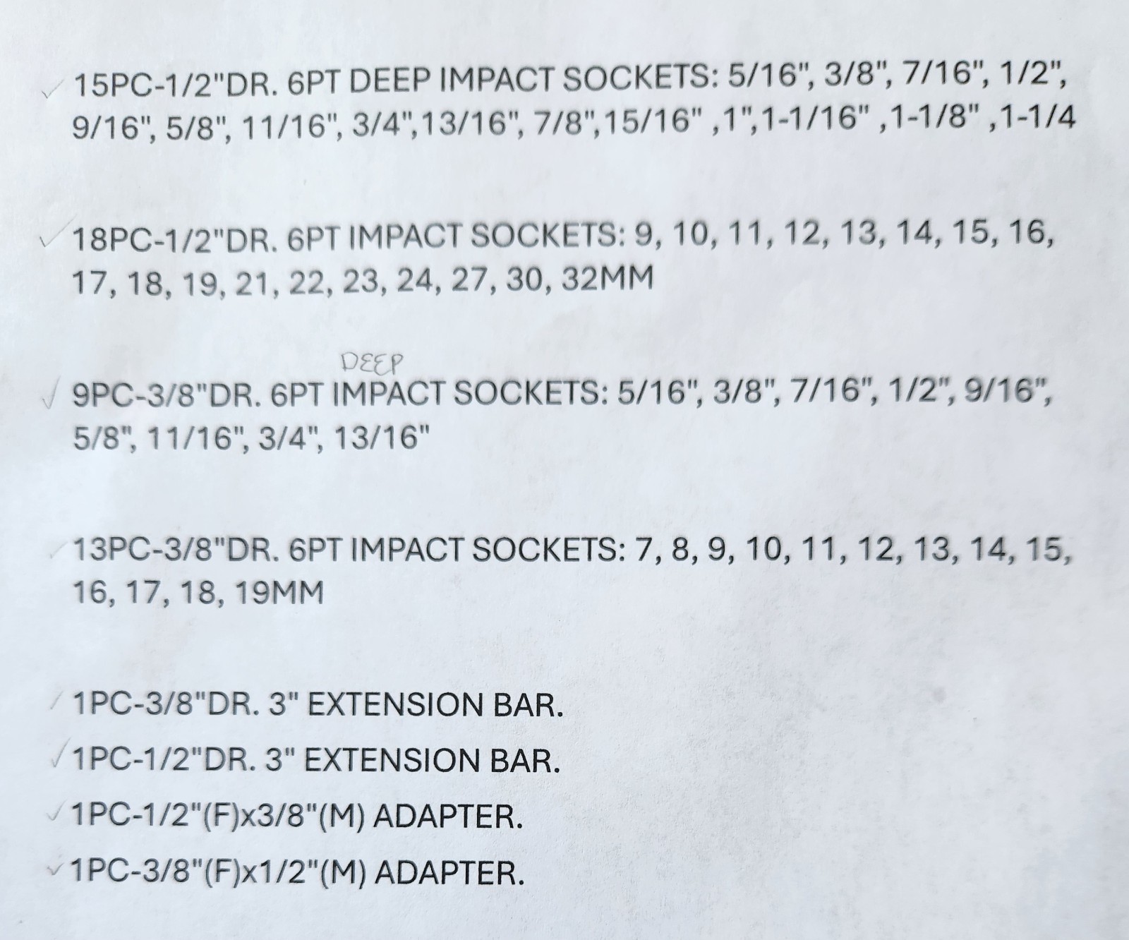Klutch Impact Socket Set, 59-Pc., 3/8- and 1/2-Drive, SAE/Metric 6 pt. in Case